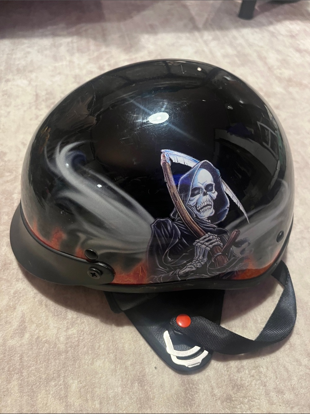 Men's Black Graphic Half Helmet with Grim Reaper Design